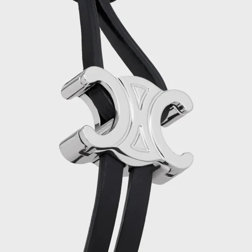 Triomphe Clasp Bracelet in Calfskin and Brass with Rhodium Finish