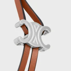 Triomphe Clasp Bracelet in Calfskin and Brass with Rhodium Finish