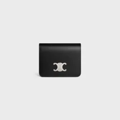 TRIOMPHE COMPACT WALLET Shiny Calfskin BLACK