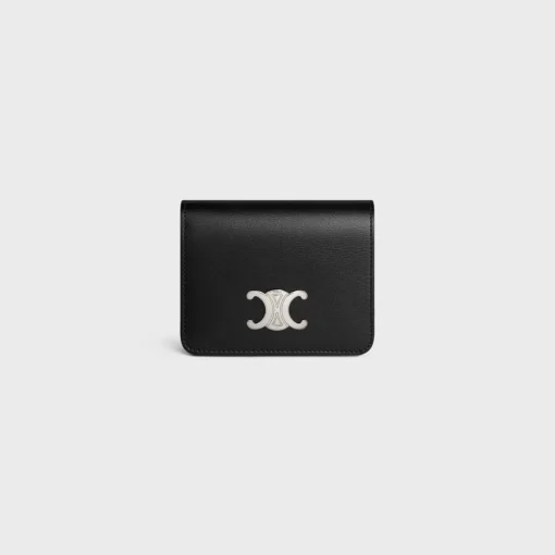 TRIOMPHE COMPACT WALLET Shiny Calfskin BLACK