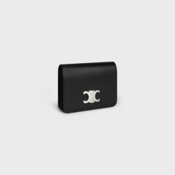 TRIOMPHE COMPACT WALLET Shiny Calfskin BLACK