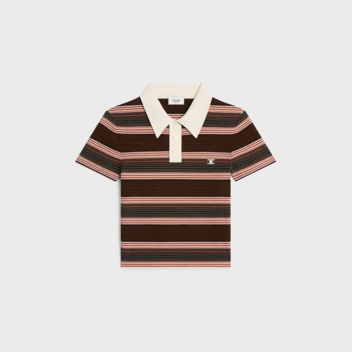 triomphe cropped polo shirt in striped cotton