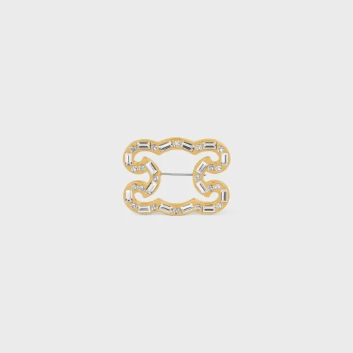 Triomphe Frame Sparkle Brooch in Strass, Brass with Gold Finish and Steel