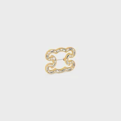 Triomphe Frame Sparkle Brooch in Strass, Brass with Gold Finish and Steel