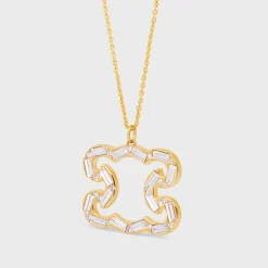Triomphe Frame Sparkle Necklace in Strass and Brass with Gold Finish
