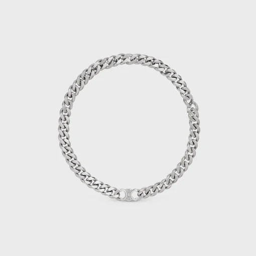Triomphe Gourmette Necklace in Brass with Rhodium Finish