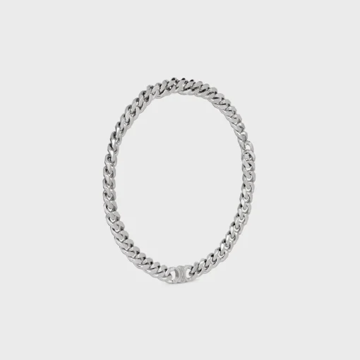 Triomphe Gourmette Necklace in Brass with Rhodium Finish