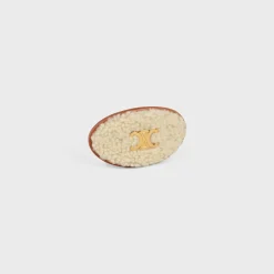 Triomphe Hair Clip in Shearling, Calfskin, Brass with Gold Finish and Steel