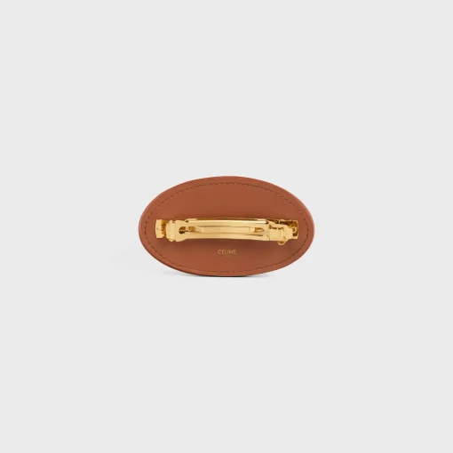 Triomphe Hair Clip in Shearling, Calfskin, Brass with Gold Finish and Steel