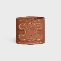 Triomphe Hair Cuff in Calfskin and Brass with Gold Finish