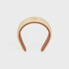 Triomphe Headband in Shearling, Calfskin and Brass with Gold Finish