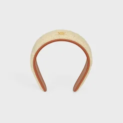 Triomphe Headband in Shearling, Calfskin and Brass with Gold Finish