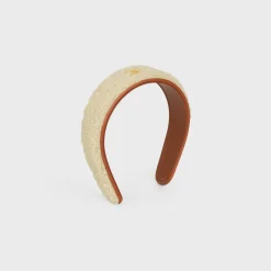 Triomphe Headband in Shearling, Calfskin and Brass with Gold Finish