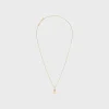 Triomphe Indie Small Necklace in Brass with Gold Finish and Pink Quartz