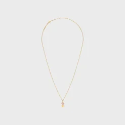 Triomphe Indie Small Necklace in Brass with Gold Finish and Pink Quartz