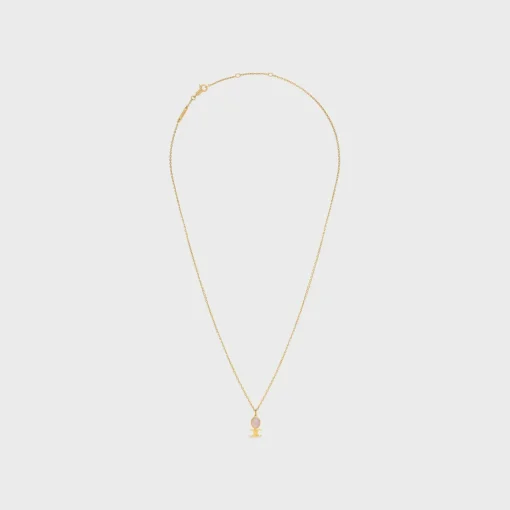 Triomphe Indie Small Necklace in Brass with Gold Finish and Pink Quartz