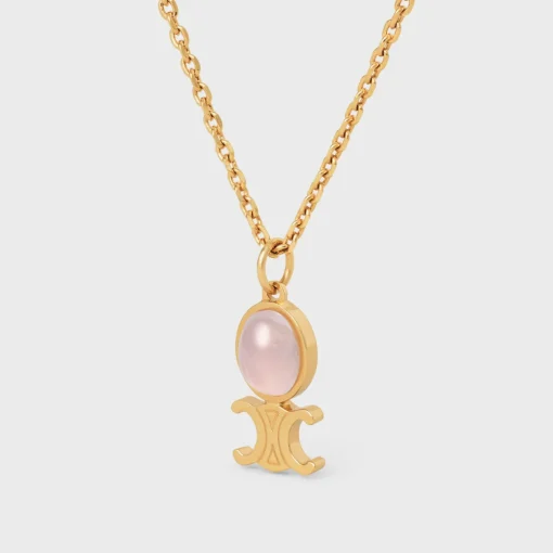 Triomphe Indie Small Necklace in Brass with Gold Finish and Pink Quartz
