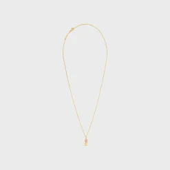 Triomphe Indie Small Necklace in Brass with Gold Finish and Pink Quartz