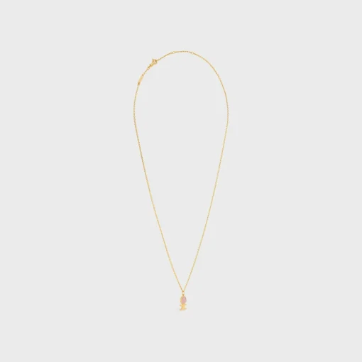 Triomphe Indie Small Necklace in Brass with Gold Finish and Pink Quartz