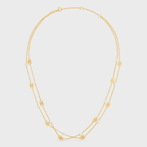 Triomphe Pearl Double Necklace in Brass with Gold Finish and Resin Pearls