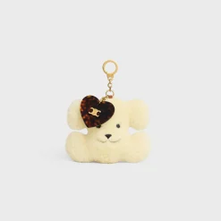 TRIOMPHE pom-pom keyring with heart in SHEARLING AND ACETATE with GOLD FINISHING