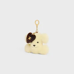 TRIOMPHE pom-pom keyring with heart in SHEARLING AND ACETATE with GOLD FINISHING