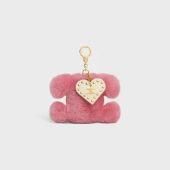 TRIOMPHE pom-pom keyring with HEART in SHEARLING AND CALFSKIN with GOLD FINISHING
