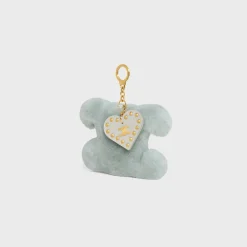TRIOMPHE pom-pom keyring with HEART in SHEARLING AND CALFSKIN with GOLD FINISHING