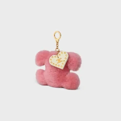 TRIOMPHE pom-pom keyring with HEART in SHEARLING AND CALFSKIN with GOLD FINISHING