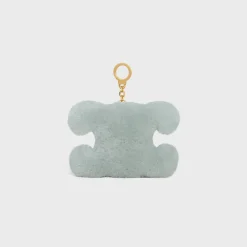 TRIOMPHE pom-pom keyring with HEART in SHEARLING AND CALFSKIN with GOLD FINISHING