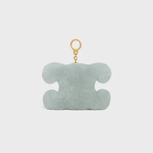 TRIOMPHE pom-pom keyring with HEART in SHEARLING AND CALFSKIN with GOLD FINISHING