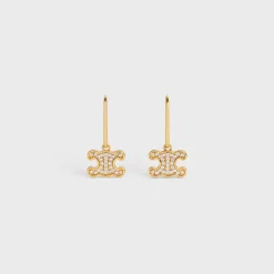 Triomphe Rhinestone Earrings in Brass with Gold Finish and Crystals