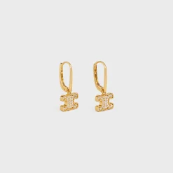 Triomphe Rhinestone Earrings in Brass with Gold Finish and Crystals