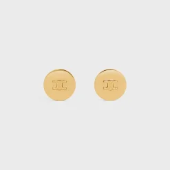 Triomphe Signet Earrings in Brass with Gold Finish