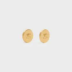 Triomphe Signet Earrings in Brass with Gold Finish