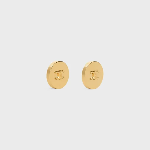 Triomphe Signet Earrings in Brass with Gold Finish