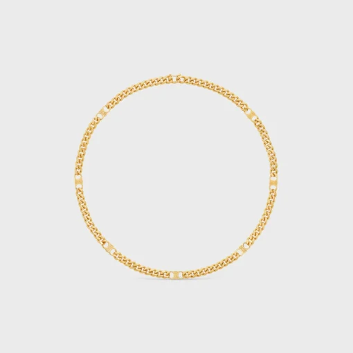Triomphe Small Gourmette Necklace in Brass with Gold Finish