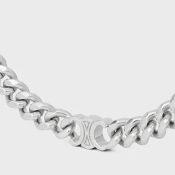 Triomphe Small Gourmette Necklace in Brass with Rhodium Finish