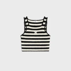 triomphe striped crop top in crocheted cotton