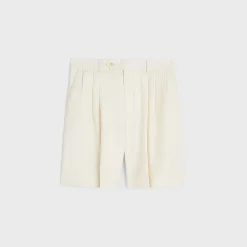 triple-pleated masculin shorts in striped wool