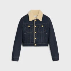 trucker Sherpa jacket in raw wash denim