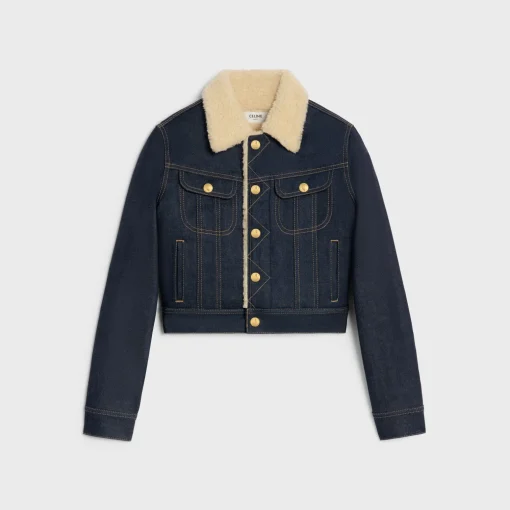 trucker Sherpa jacket in raw wash denim