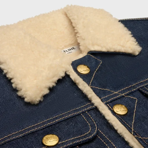 trucker Sherpa jacket in raw wash denim