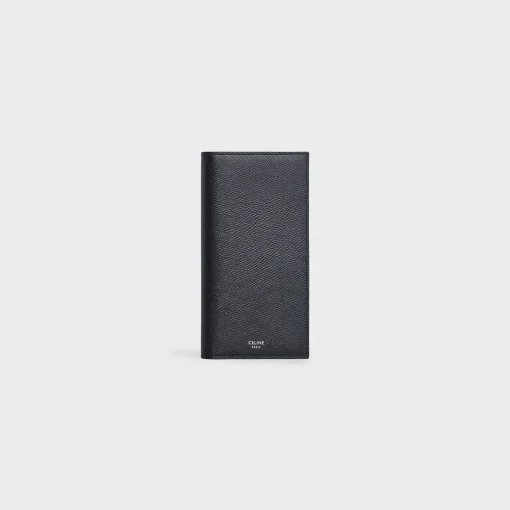 Vertical Wallet with Coin Compartment in grained calfskin