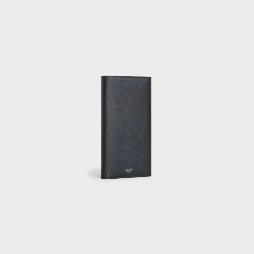 Vertical Wallet with Coin Compartment in grained calfskin