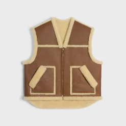vintage-finish vest in shearling