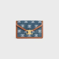 WALLET ON CHAIN MARGO in DENIM WITH TRIOMPHE ALL-OVER EMBROIDERY AND CALFSKIN