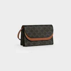 Wallet on strap in Triomphe Canvas and Smooth Lambskin
