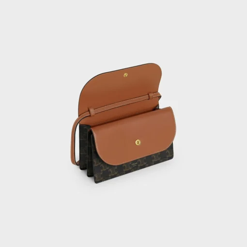 Wallet on strap in Triomphe Canvas and Smooth Lambskin