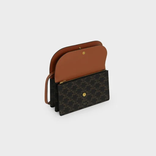 Wallet on strap in Triomphe Canvas and Smooth Lambskin